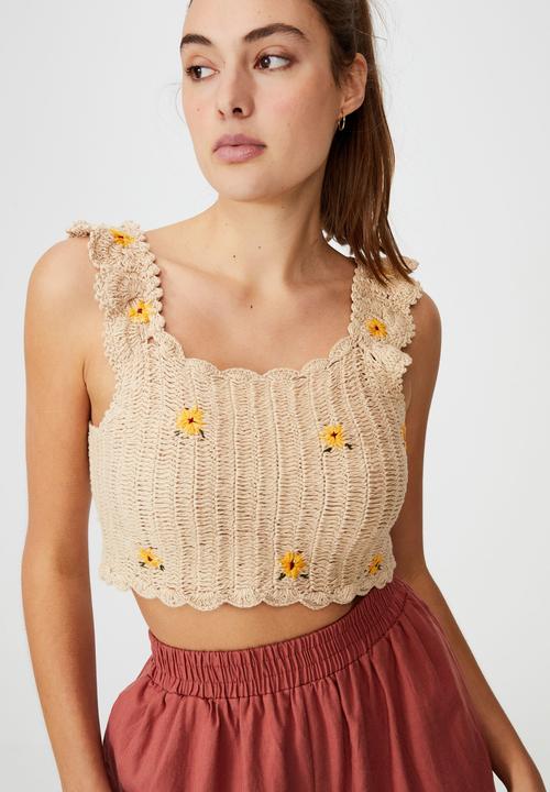 Cotton On - Sunflower crochet tank - stone
