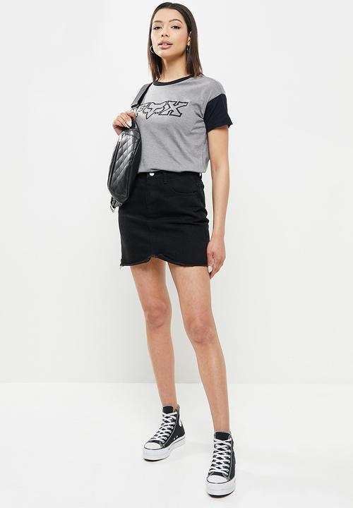 Fox - Born and raised short sleeve top - grey & black