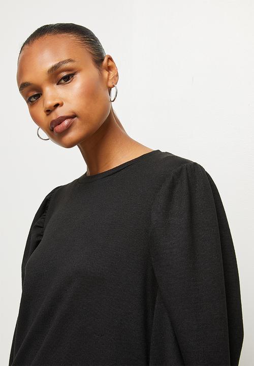 MILLA - Cut & sew bishop sleeve top - black