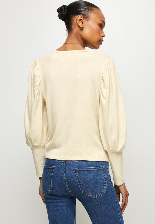 MILLA - Cut & sew bishop sleeve top - stone 