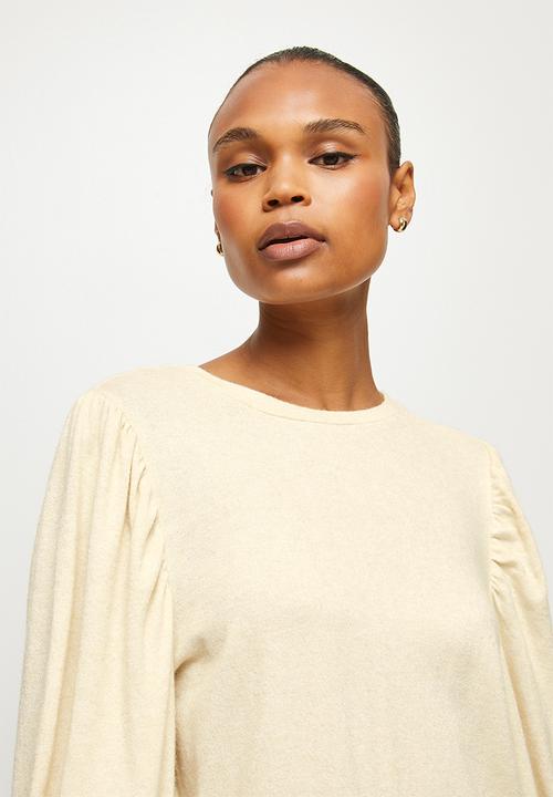 MILLA - Cut & sew bishop sleeve top - stone 