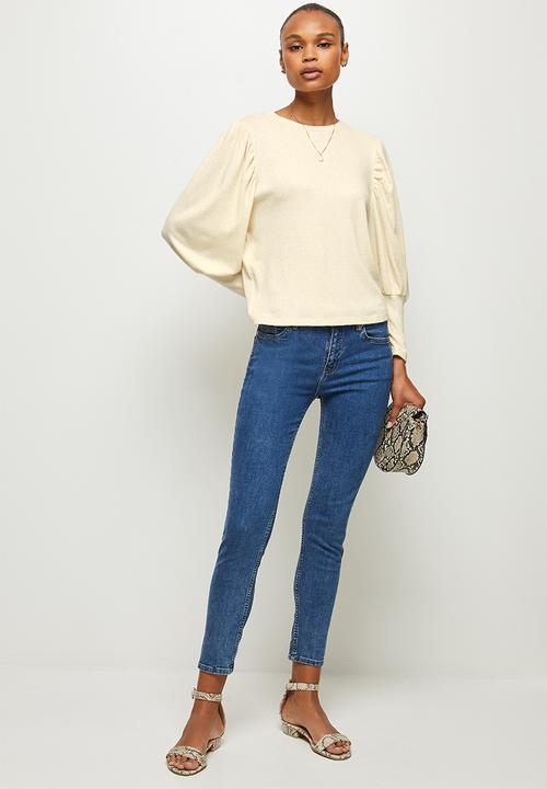 MILLA - Cut & sew bishop sleeve top - stone 