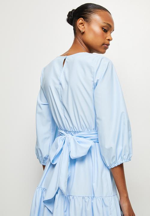 MILLA - Poplin wrap front midi dress - light blue