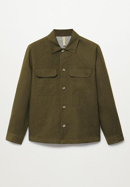 MANGO - 100% linen overshirt with pockets Ueno - green