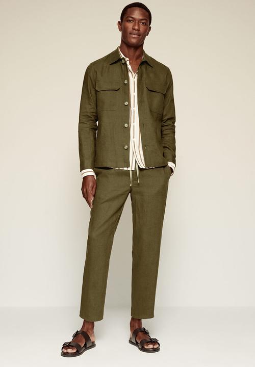 MANGO - 100% linen overshirt with pockets Ueno - green