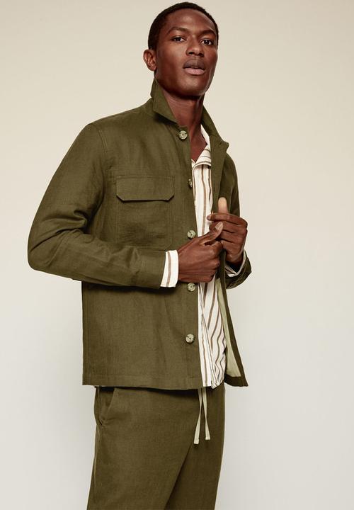MANGO - 100% linen overshirt with pockets Ueno - green