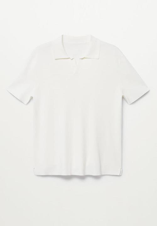 MANGO - Polo shirt lino - white