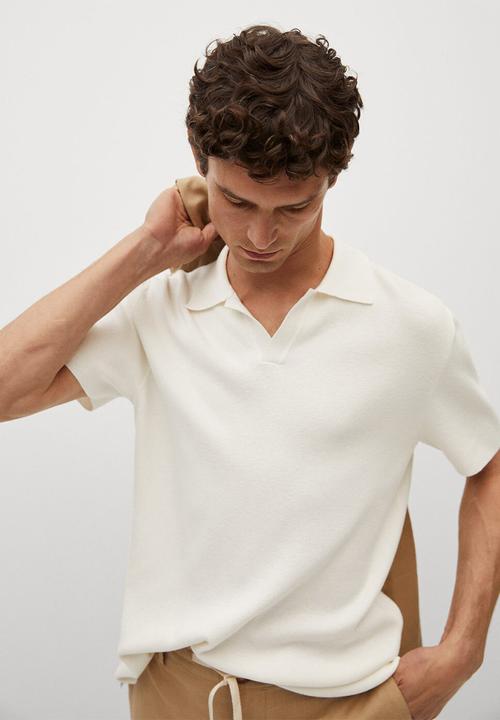 MANGO - Polo shirt lino - white