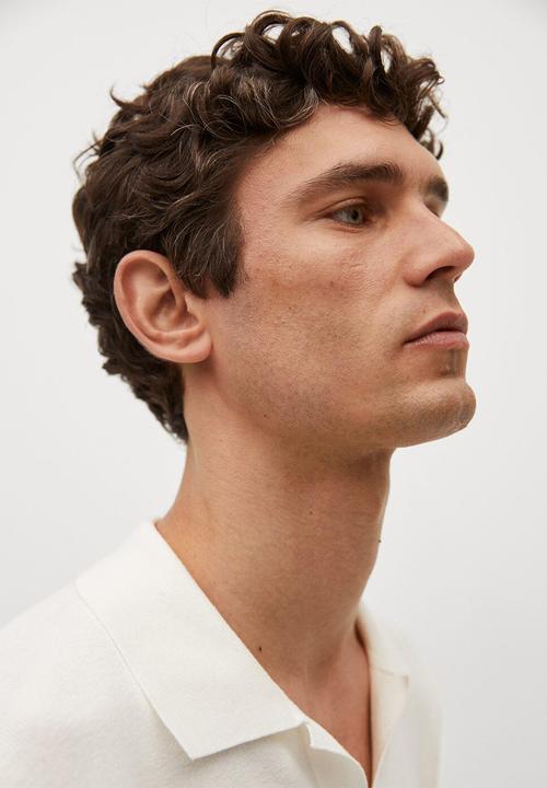 MANGO - Polo shirt lino - white