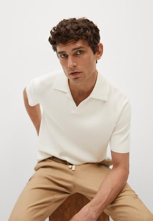 MANGO - Polo shirt lino - white