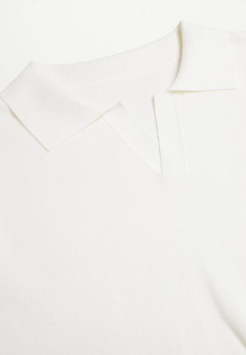 MANGO - Polo shirt lino - white