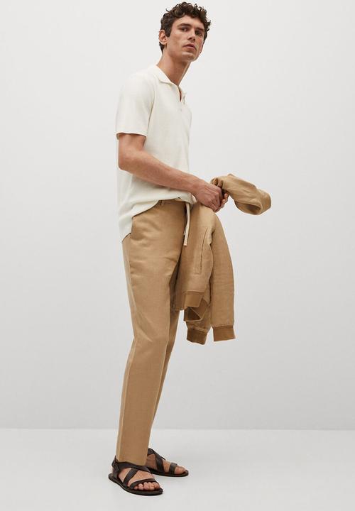 MANGO - Polo shirt lino - white