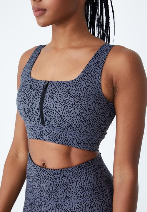 Cotton On - Ultimate zip front crop - brush nominal pewter grey
