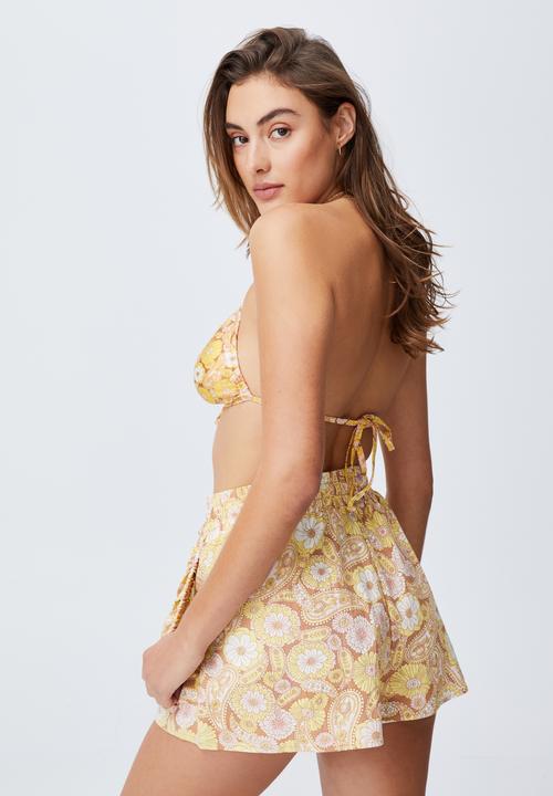 Cotton On - Tie waist beach short - retro paisley yellow