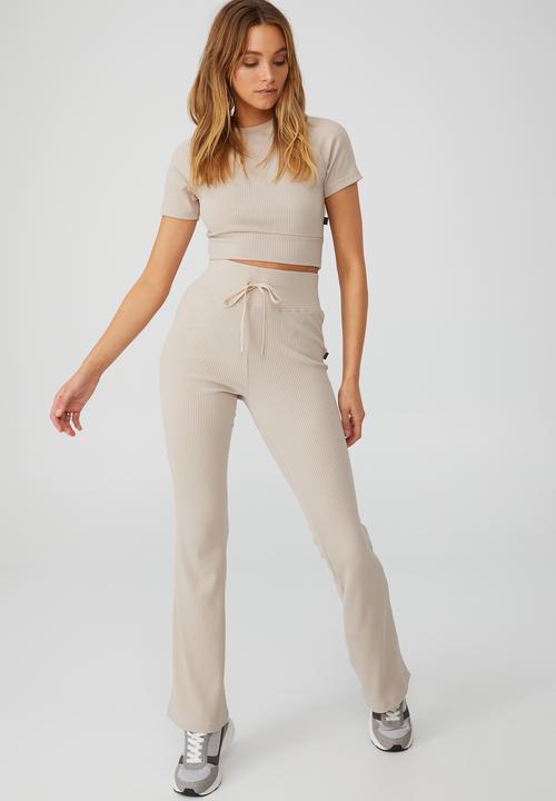 Cotton On - Lifestyle rib flare pant - natural