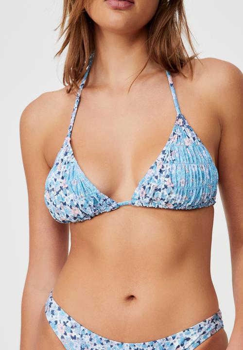 Cotton On - Slider triangle bikini top gathers shimmer - patchwork ditsy blue shimmer