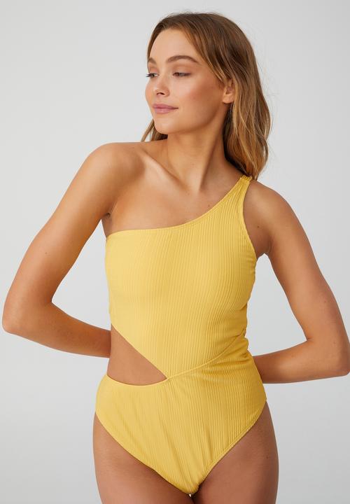 Cotton On - One shoulder one piece brazilian pointelle - goldfinch 