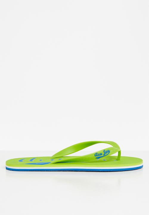 Aca Joe - Mens aca joe printed slip slops - lime & blue