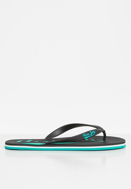 Aca Joe - Mens aca joe printed slip slops - black & green