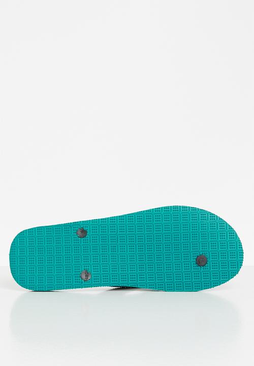 Aca Joe - Mens aca joe printed slip slops - black & green