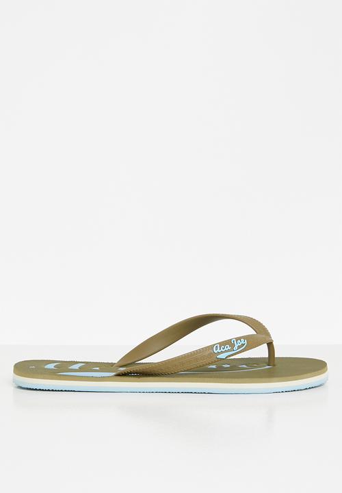 Aca Joe - Mens aca joe printed slip slops - brown & blue