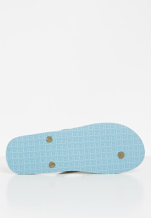 Aca Joe - Mens aca joe printed slip slops - brown & blue