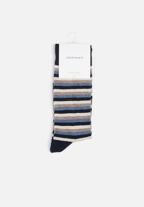 Jonathan D - Branded single pair socks - grey thin stripes