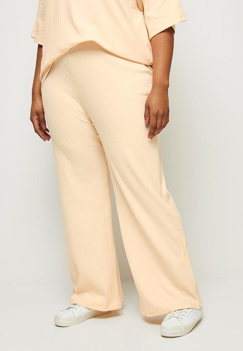 edit Plus - High waist rib wide leg - stone