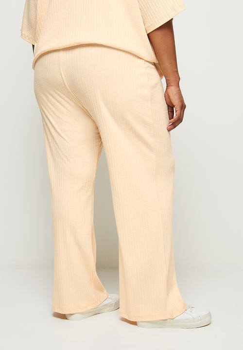 edit Plus - High waist rib wide leg - stone