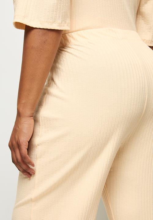 edit Plus - High waist rib wide leg - stone