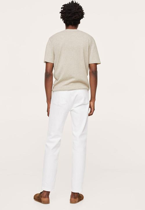 MANGO - T-shirt ledet - light beige