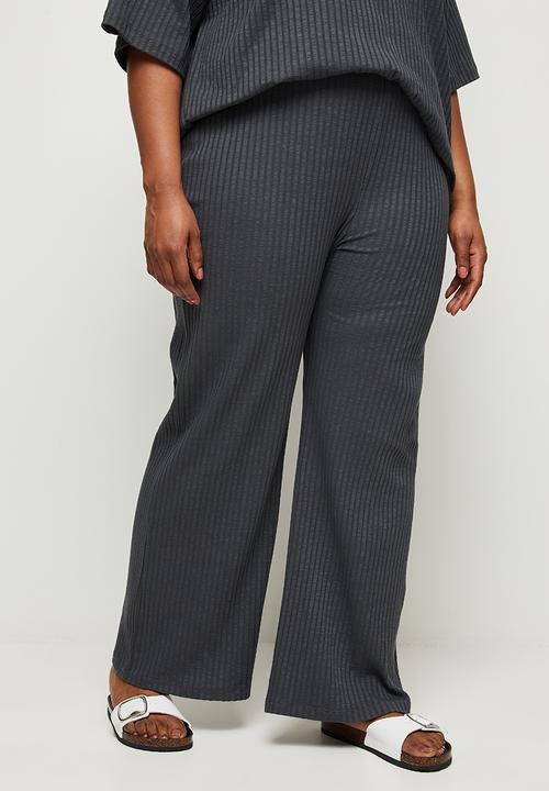 edit Plus - High waist rib wide leg - charcoal