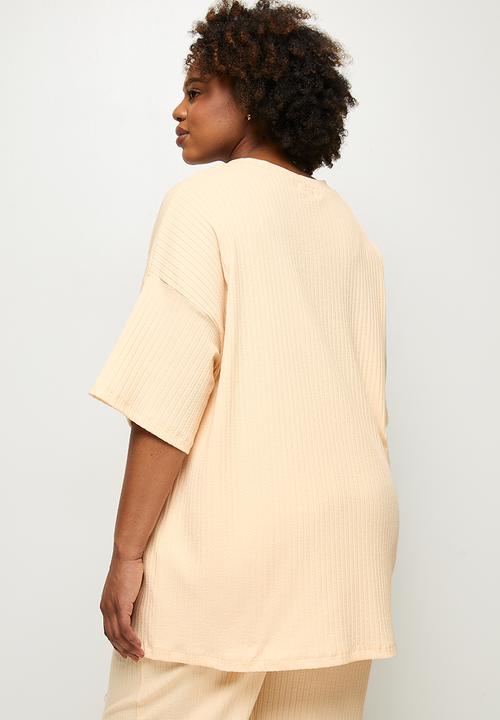 edit Plus - Wide neck crew rib tee - stone