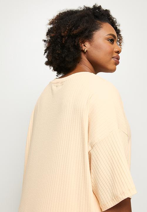 edit Plus - Wide neck crew rib tee - stone
