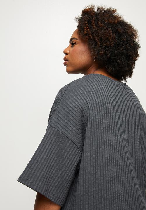 edit Plus - Wide neck crew rib tee - charcoal