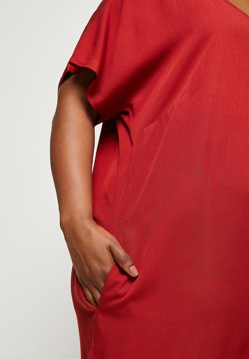 edit Plus - Grown on sleeve v-neck woven jumpsuit - tobacco