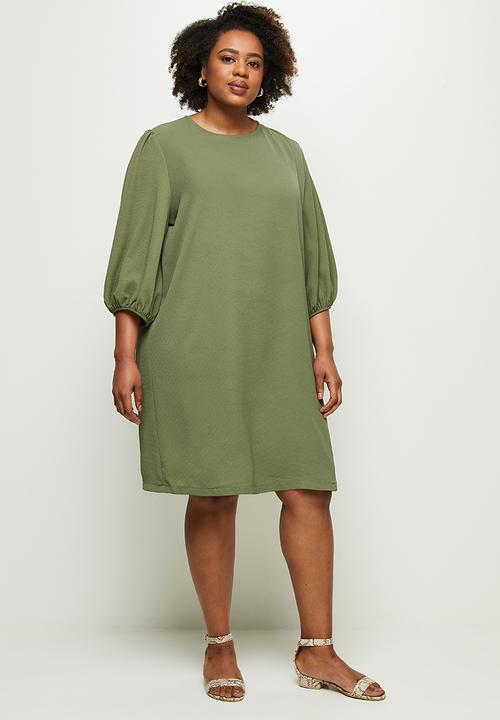 edit Plus - Below sleeve shift dress - olive