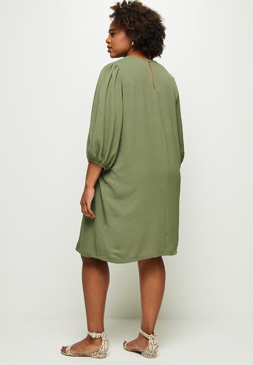 edit Plus - Below sleeve shift dress - olive