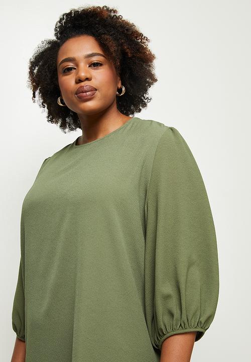 edit Plus - Below sleeve shift dress - olive