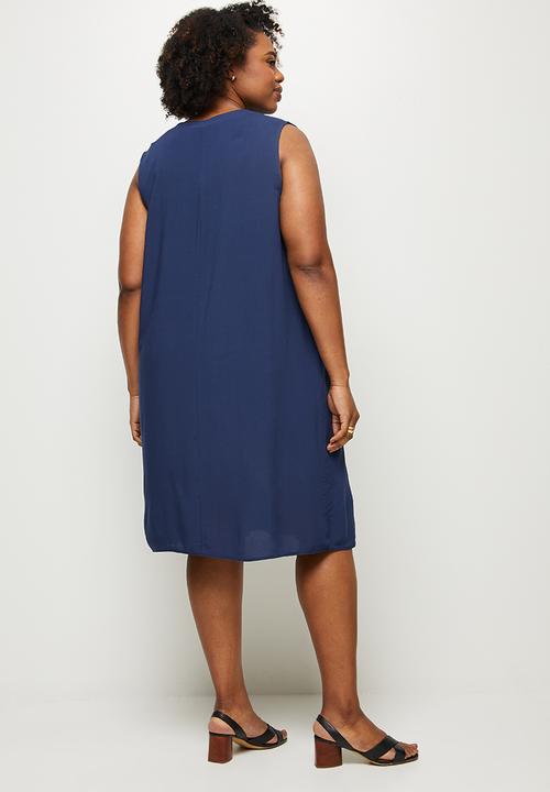 edit Plus - Short sleeve mandarin dress - navy