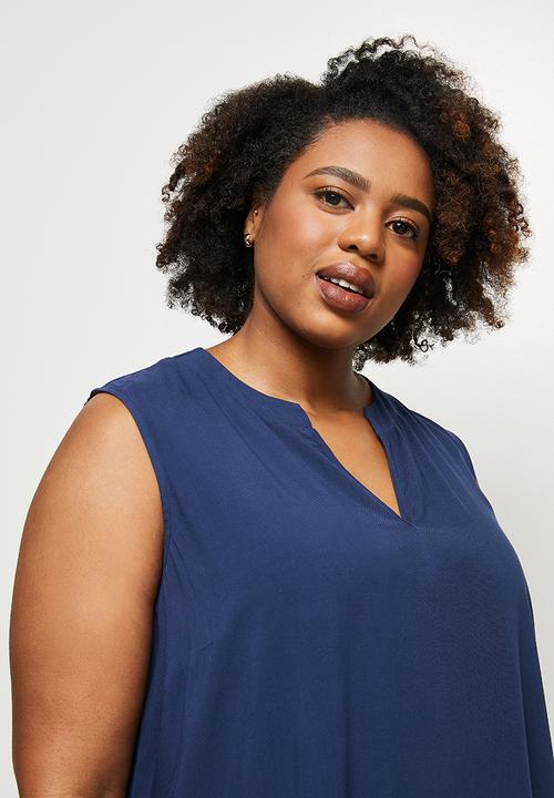 edit Plus - Short sleeve mandarin dress - navy