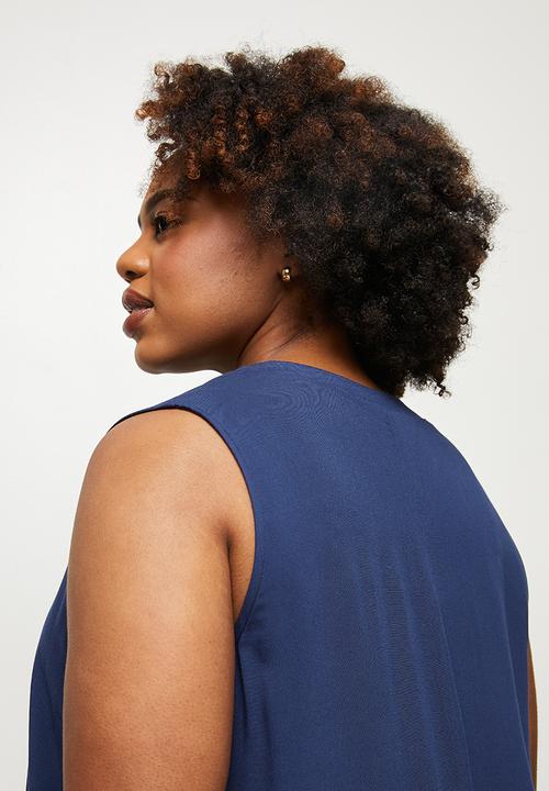 edit Plus - Short sleeve mandarin dress - navy