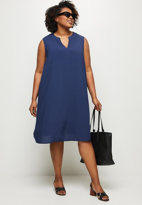 edit Plus - Short sleeve mandarin dress - navy