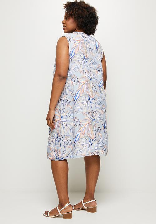 edit Plus - Short sleeve mandarin dress - blue