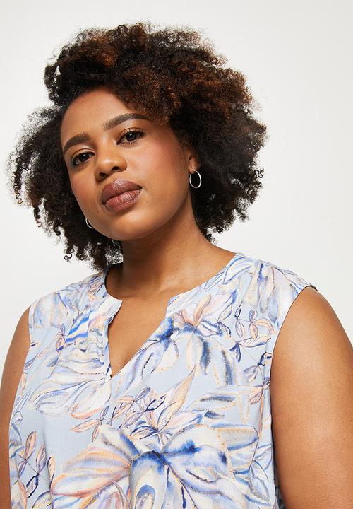edit Plus - Short sleeve mandarin dress - blue