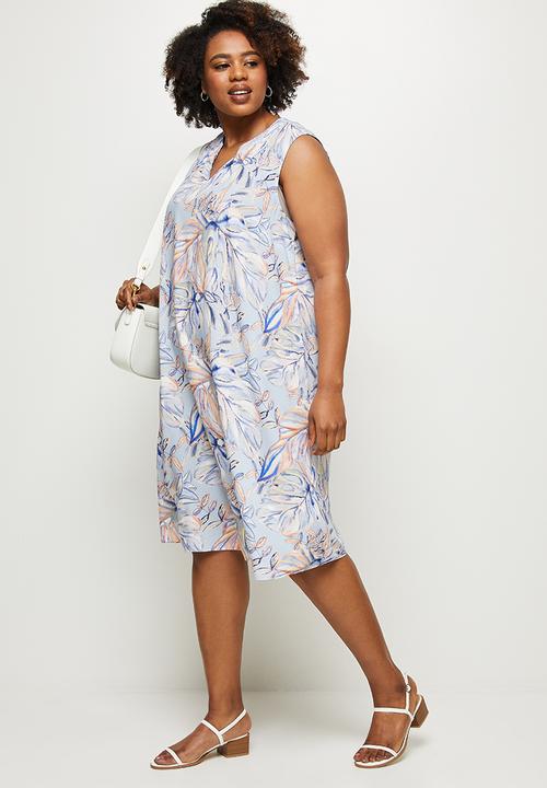 edit Plus - Short sleeve mandarin dress - blue