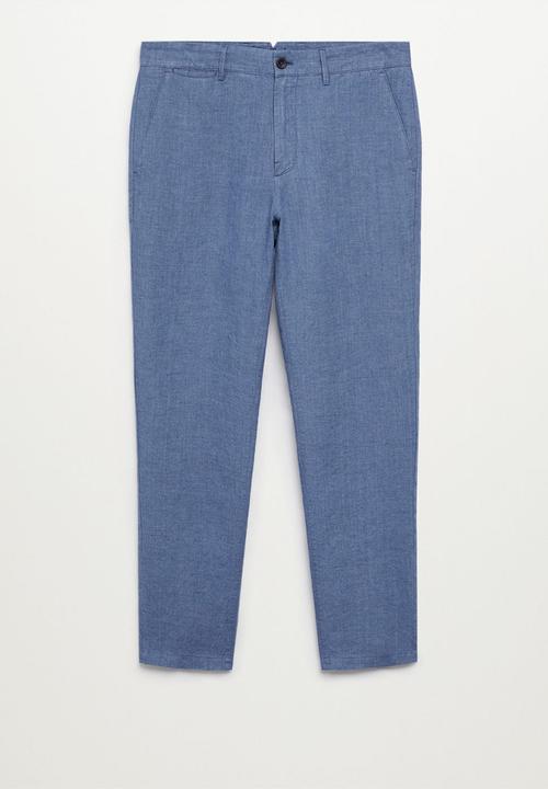 MANGO -  Slim-fit linen pant Oyster - light blue
