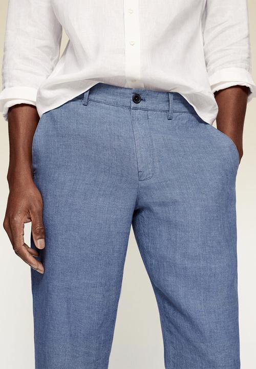 MANGO -  Slim-fit linen pant Oyster - light blue