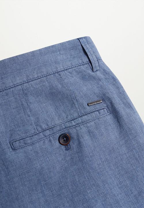 MANGO -  Slim-fit linen pant Oyster - light blue