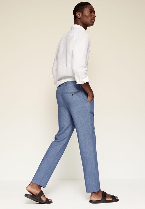 MANGO -  Slim-fit linen pant Oyster - light blue